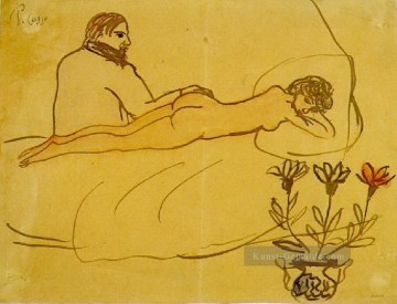  couche Kunst - Nackte Couche et Picasso Assis 1902 Kubismus Pablo Picasso